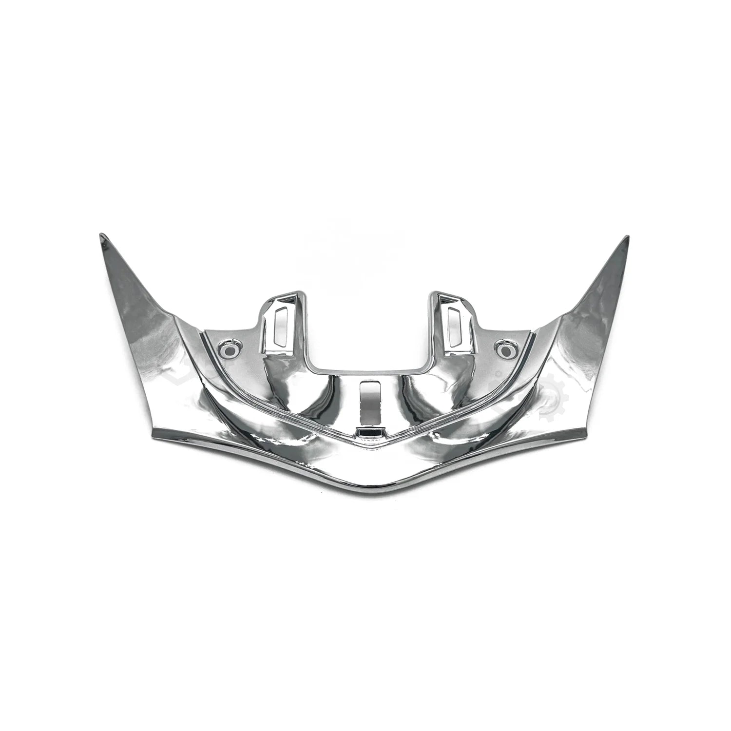 Chrome motorcycle fender on a white background