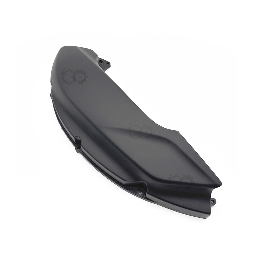 Black plastic motorbike part on a white background
