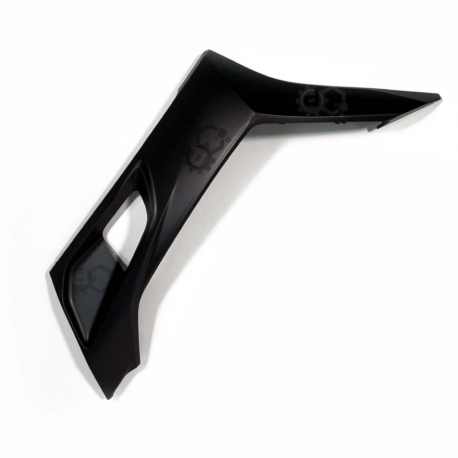 Black motorcycle fairing on a white background