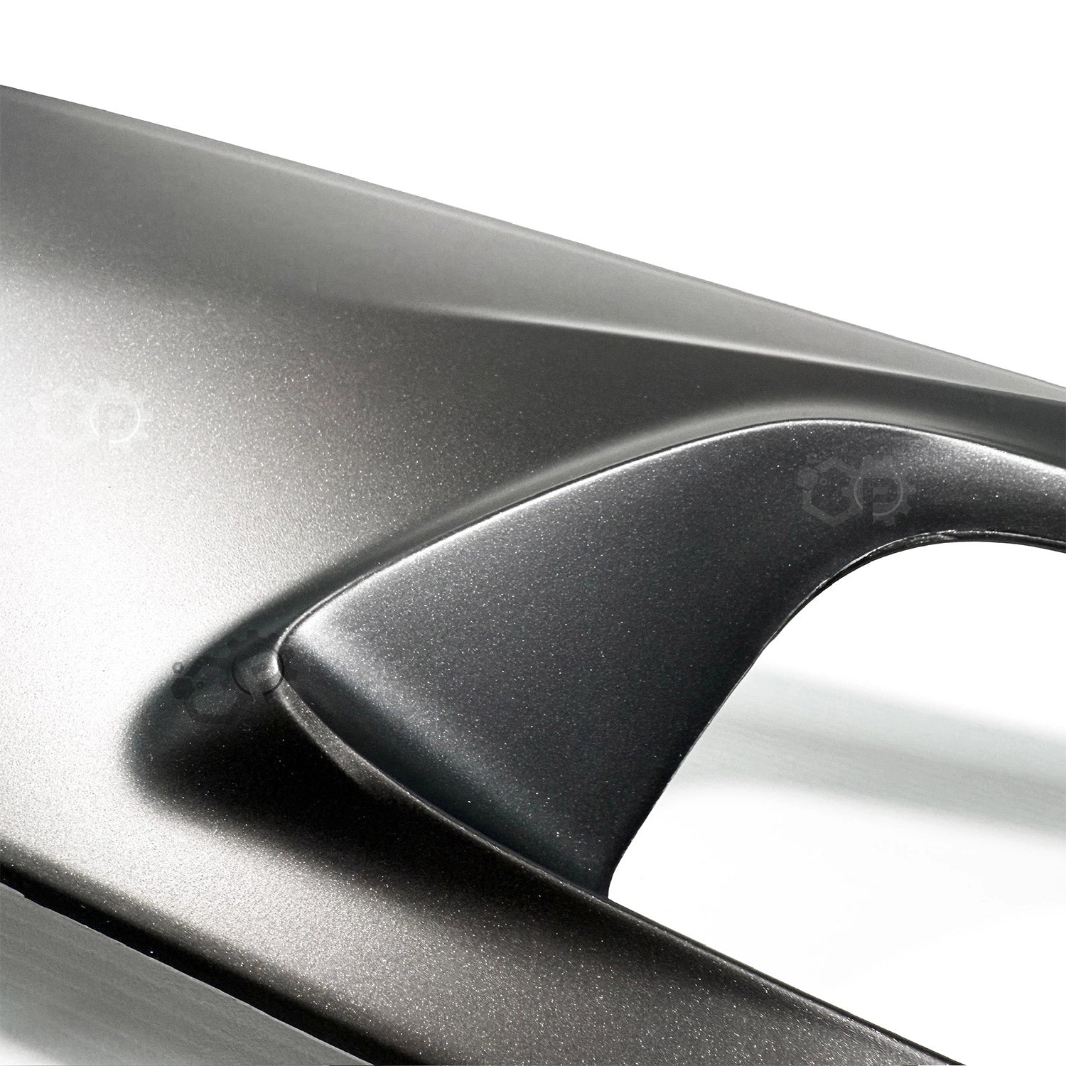 Close-up of a car's front bumper with 'Opel' branding on a white background