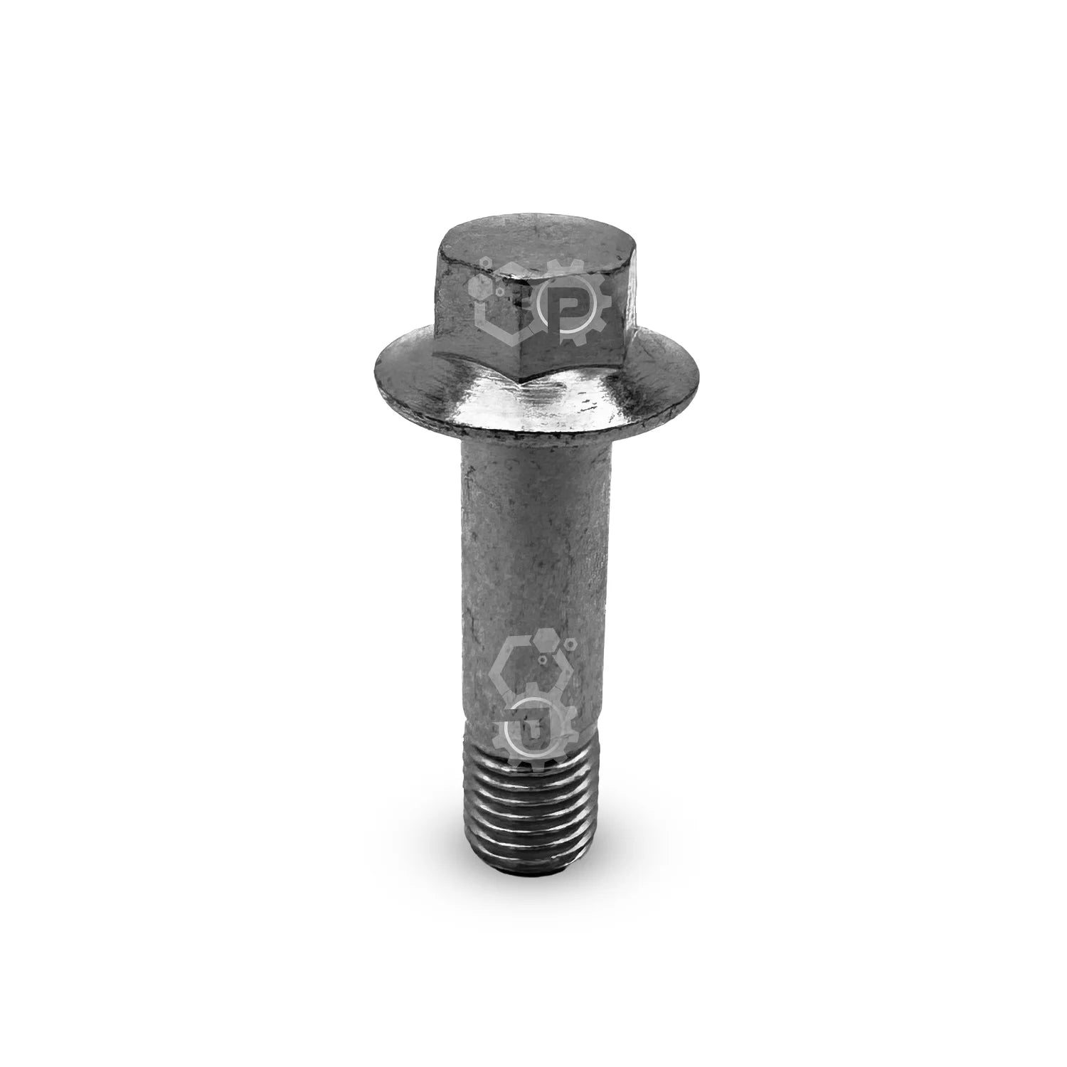 Metal bolt with a hex head on a white background