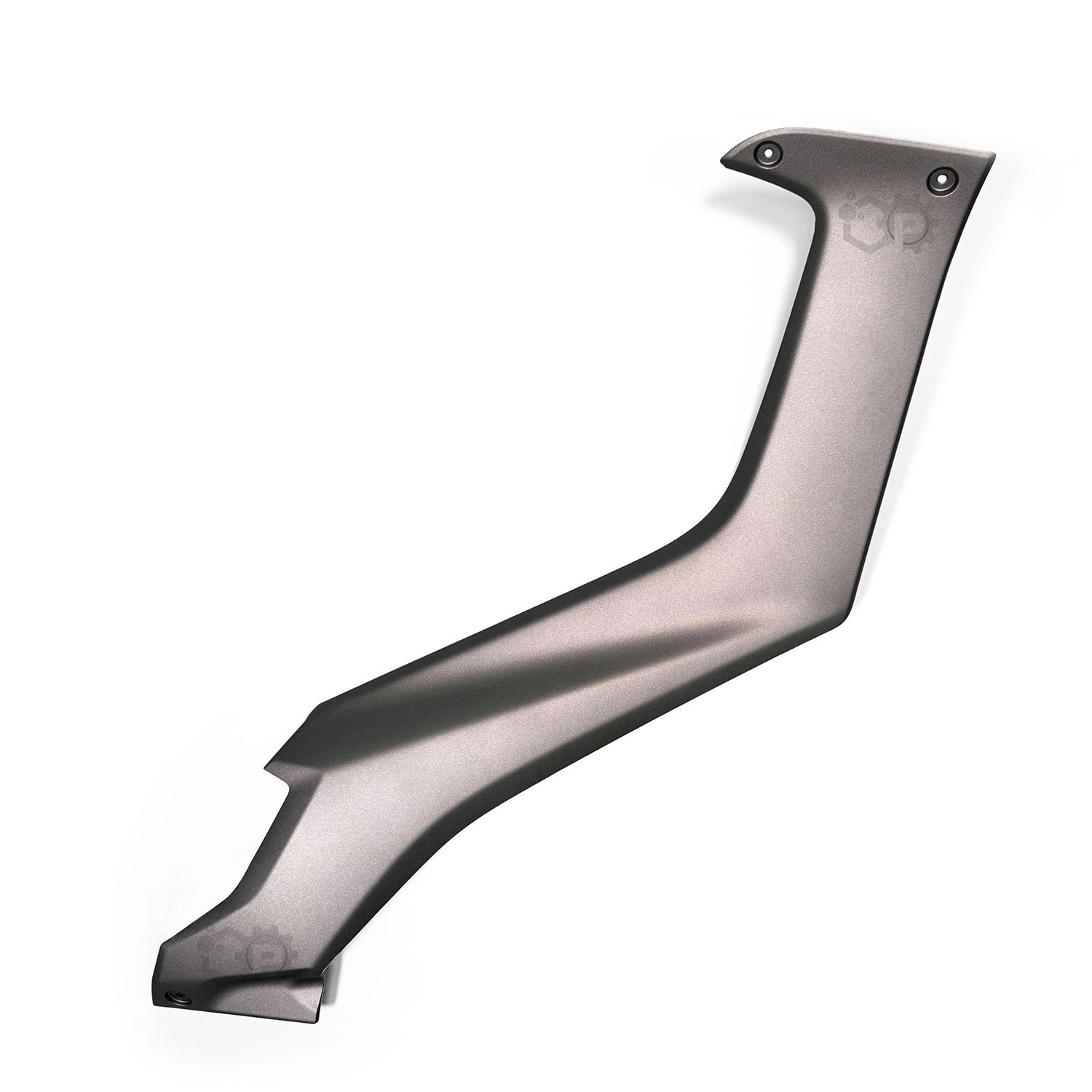 Metallic blade with a brand logo on a white background