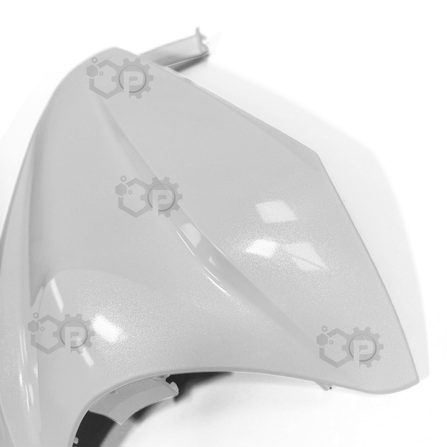 White motorcycle windshield with brand logo on a white background