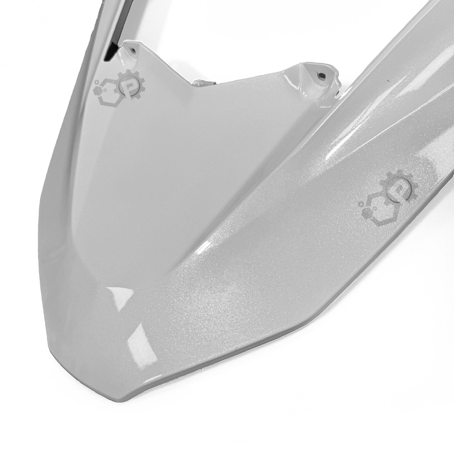 Motorcycle fairing with brand logo on a white background