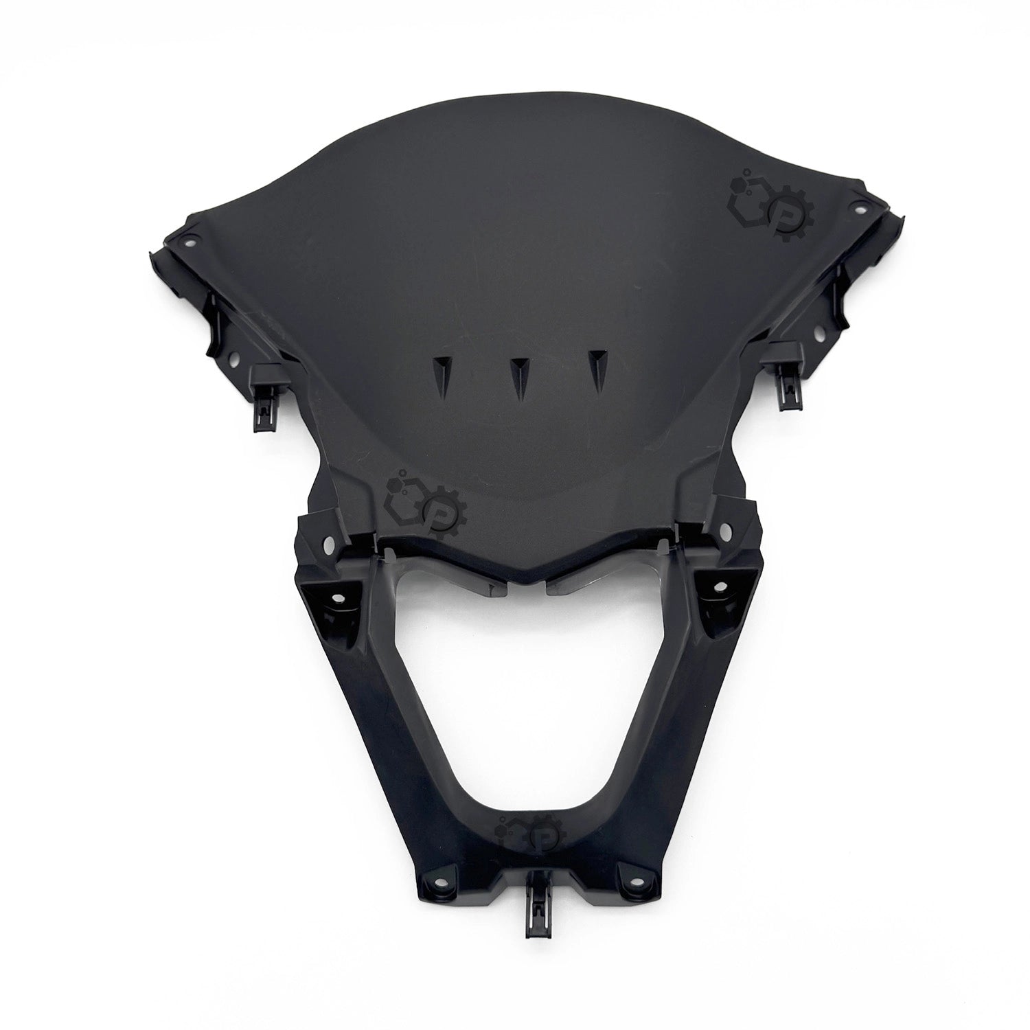 Black motorcycle windshield on a white background