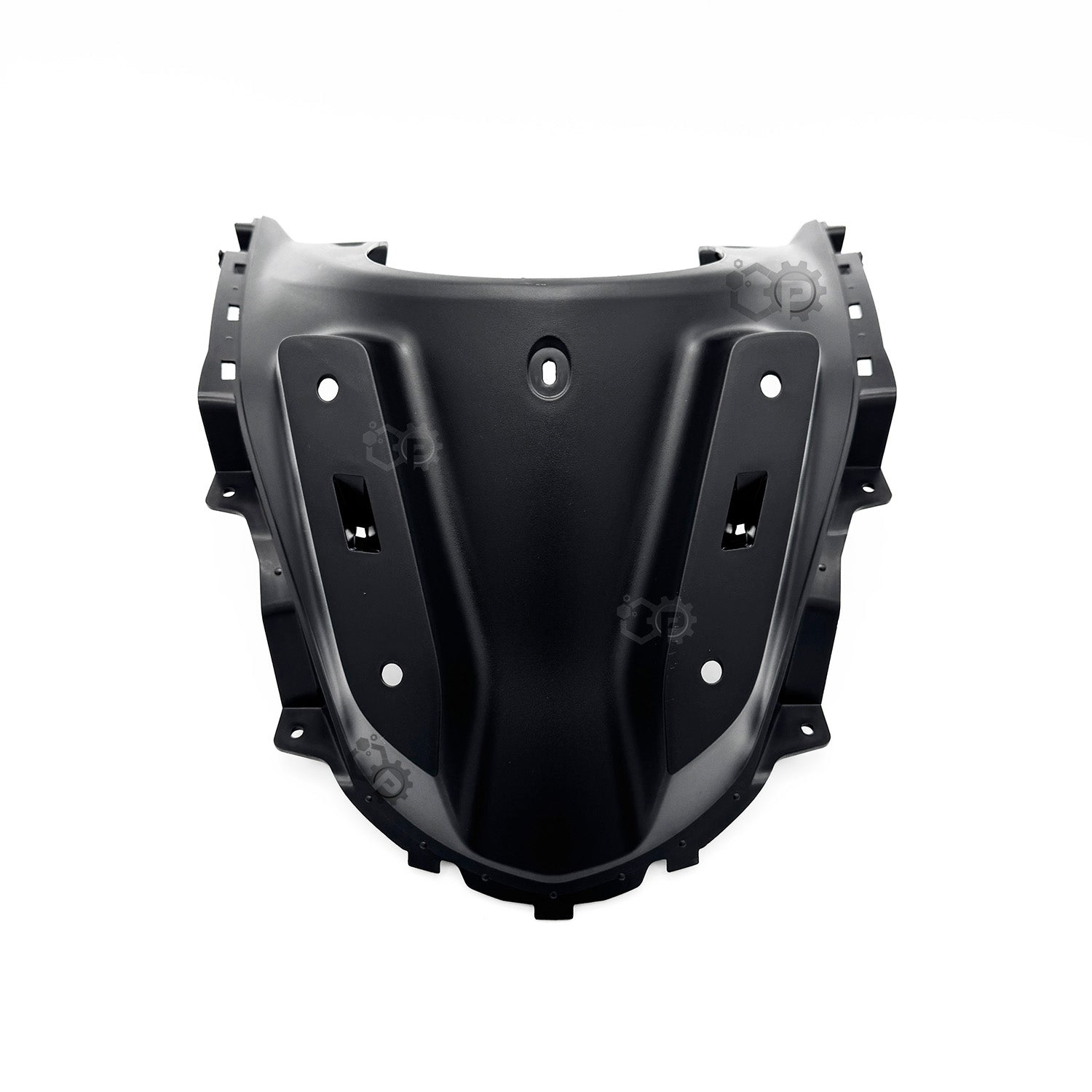 Black motorcycle fairing on a white background