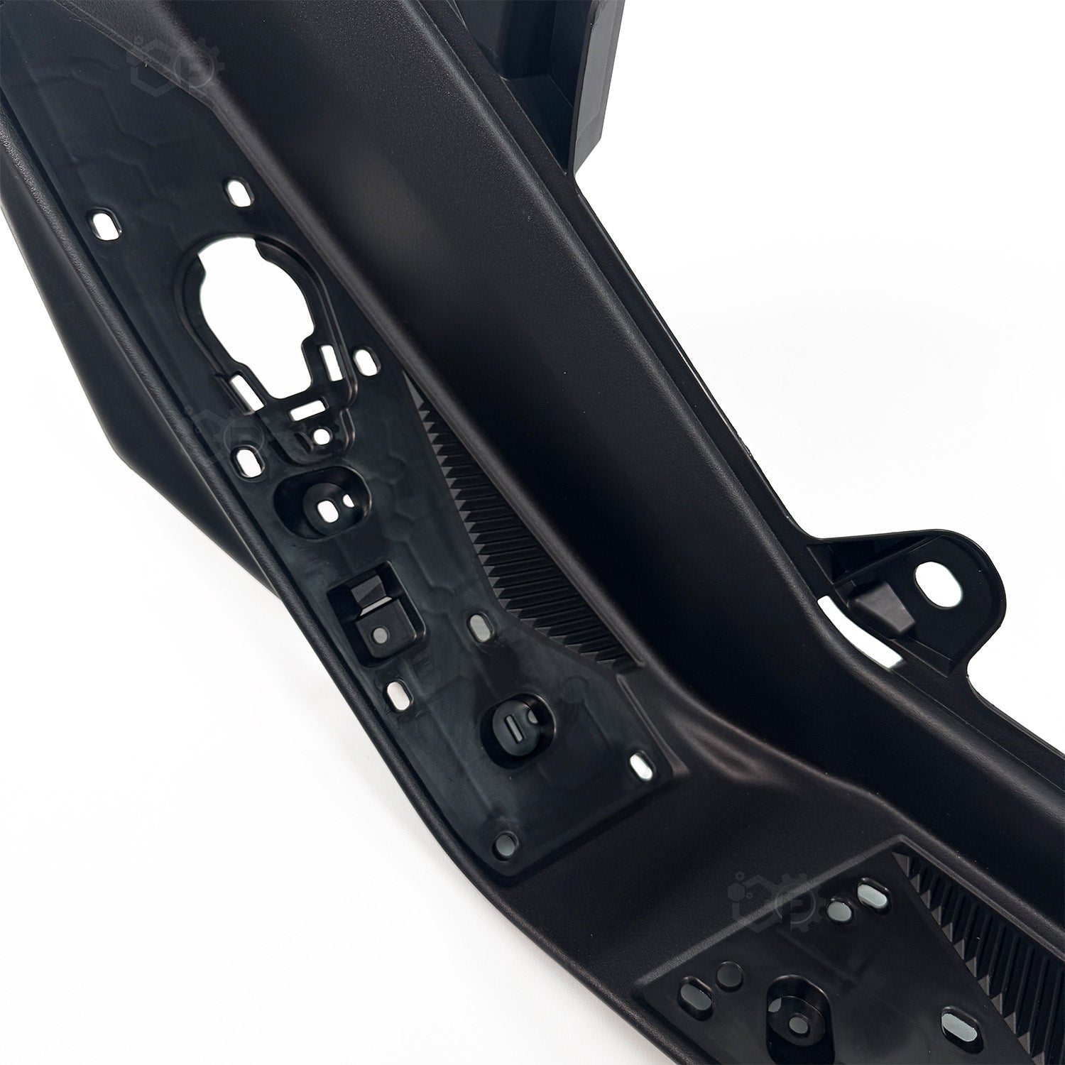 Black motorcycle front fender on a white background