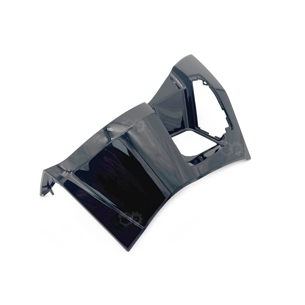 Black plastic component on a white background