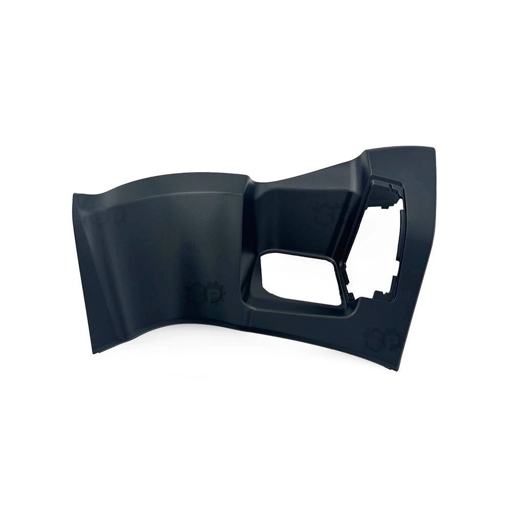 Black plastic plastic cover panel on a white background