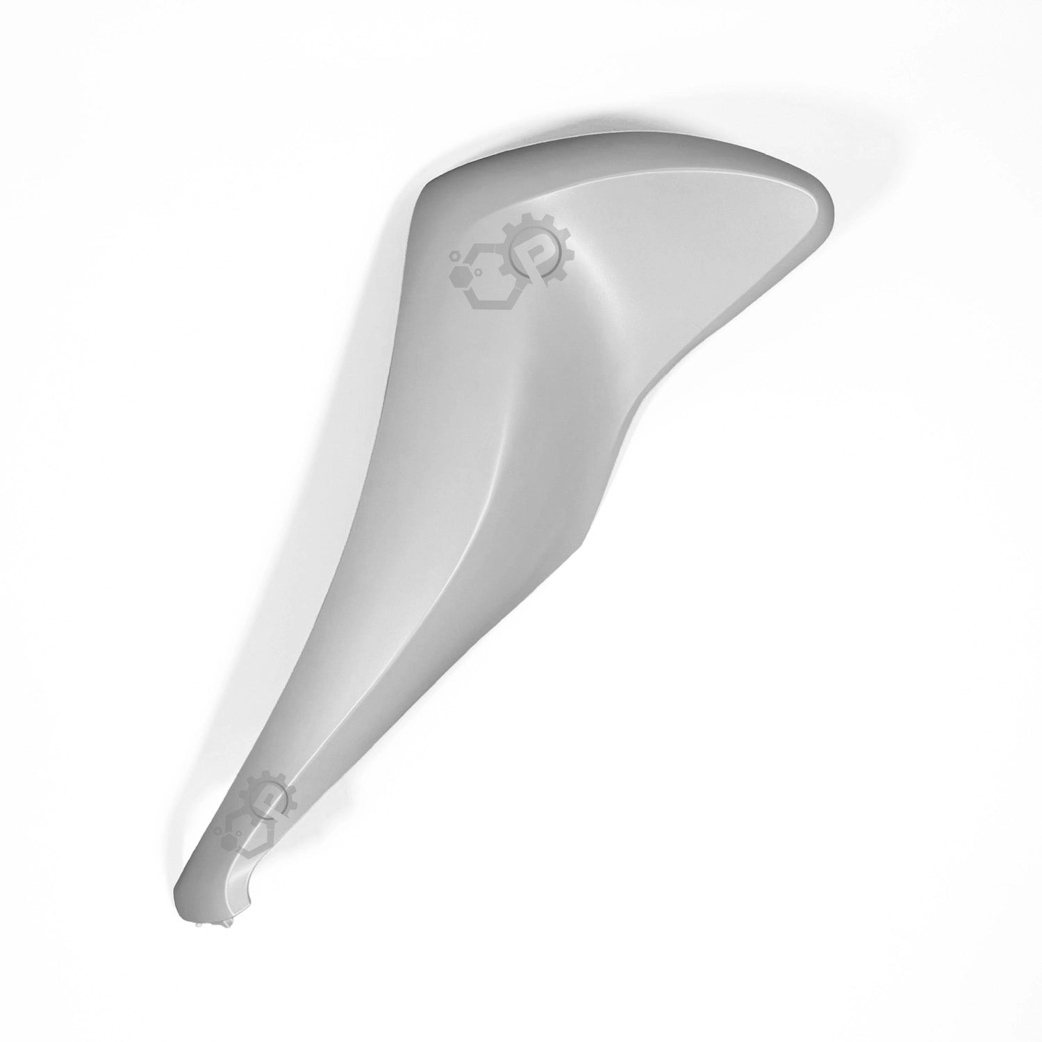 White plastic cone-shaped object with a brand logo on a white background