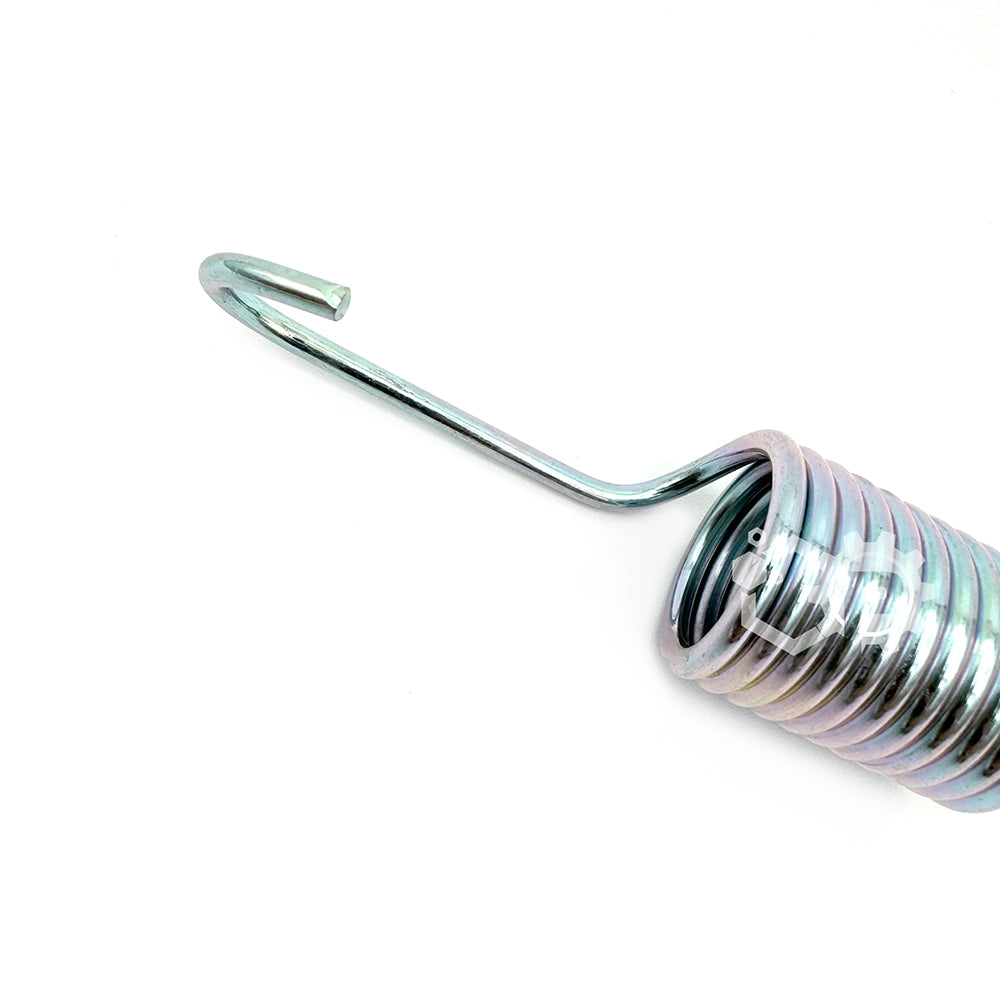 Metal spring with a hook on a white background