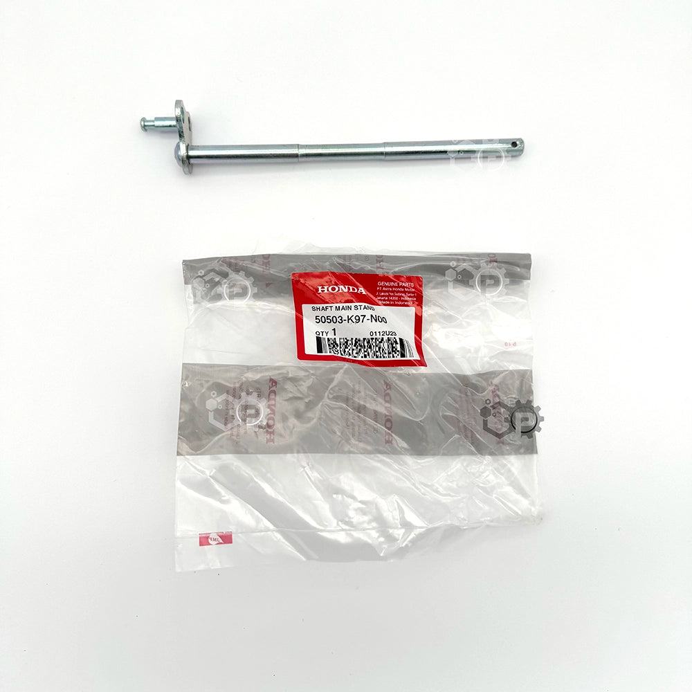 Metal rod with Honda part number label on a clear plastic bag against a white background