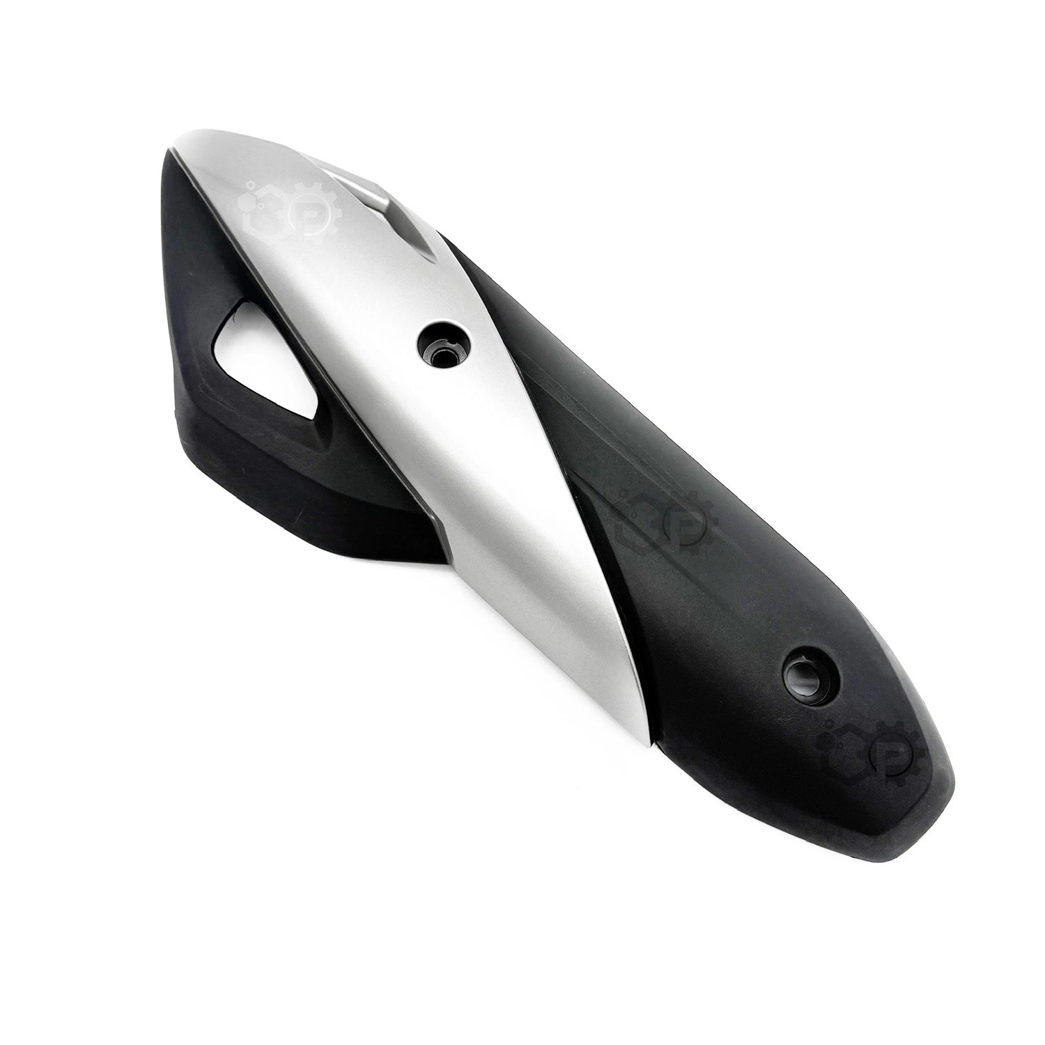 Black and silver shoe horn on a white background