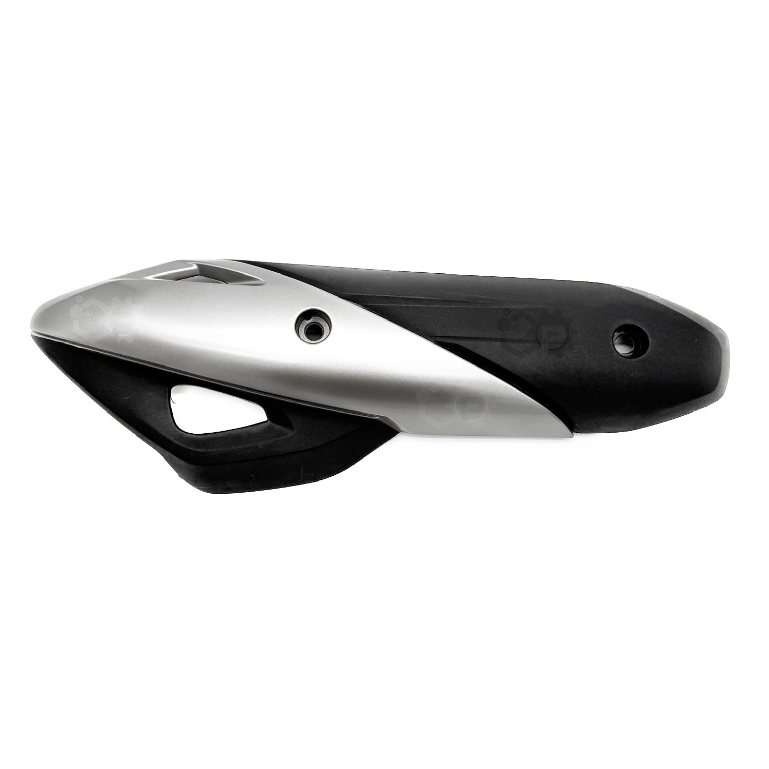 Black and silver scooter seat on a white background