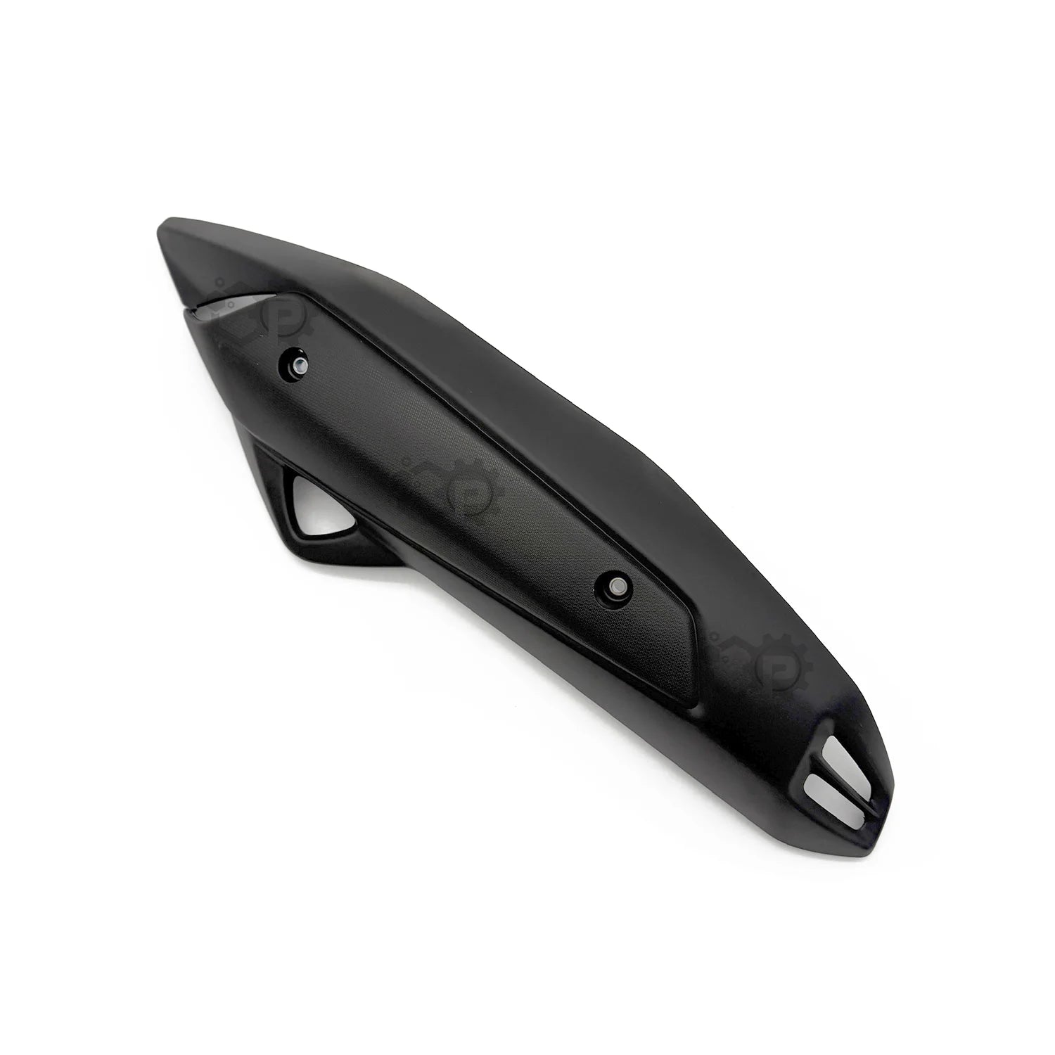 Black motorcycle fender on a white background