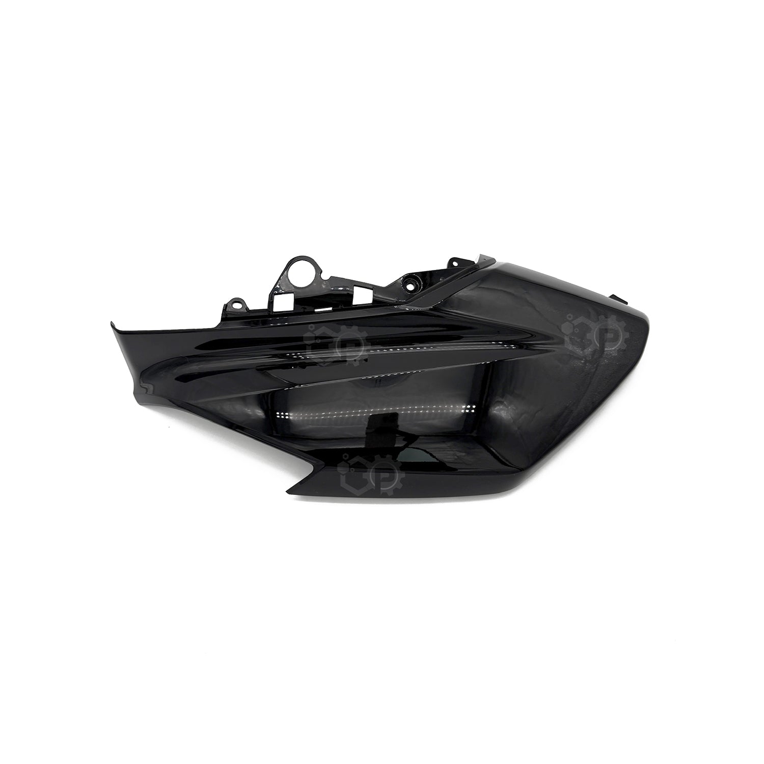 Black motorcycle cowling on a white background