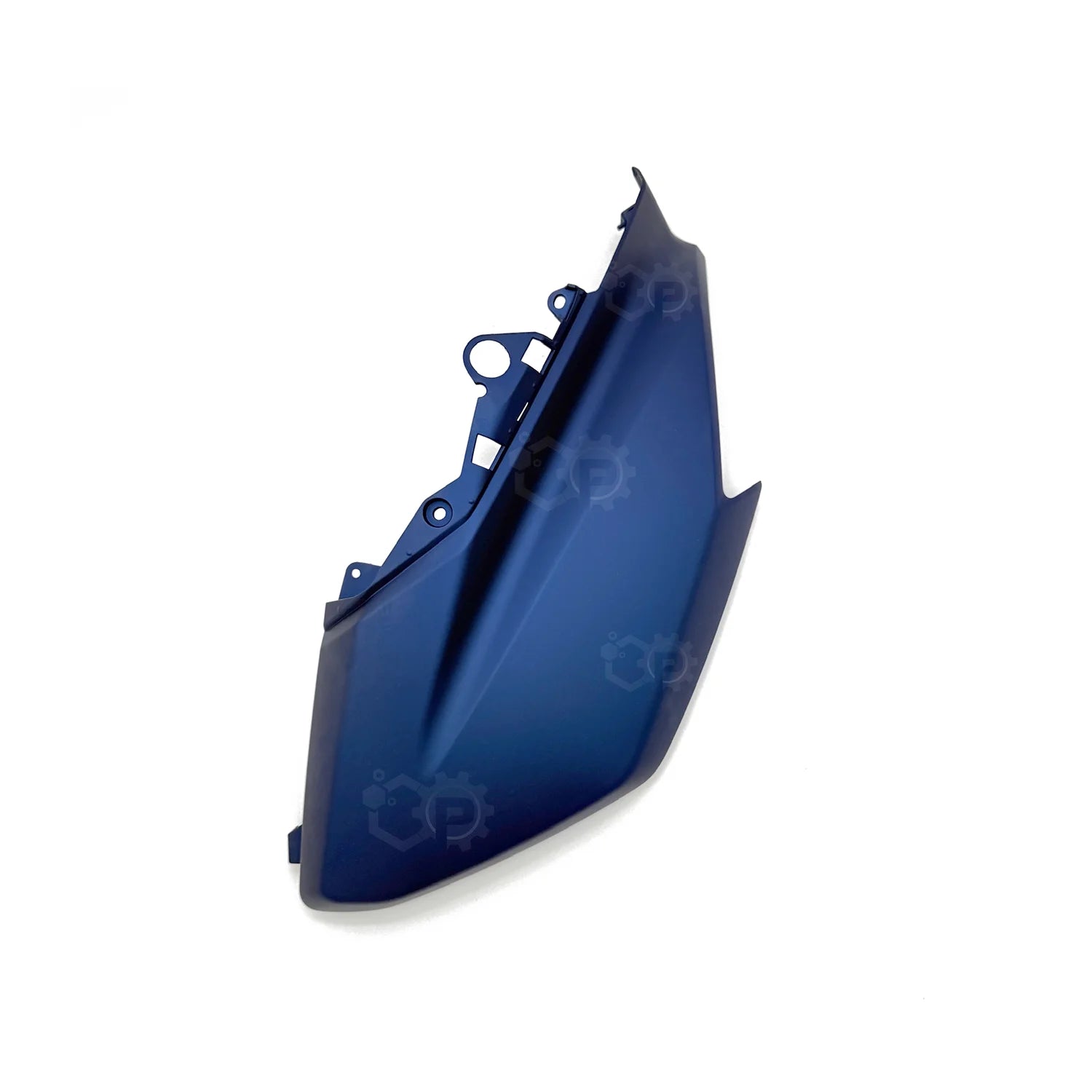 Blue motorcycle side cover on a white background