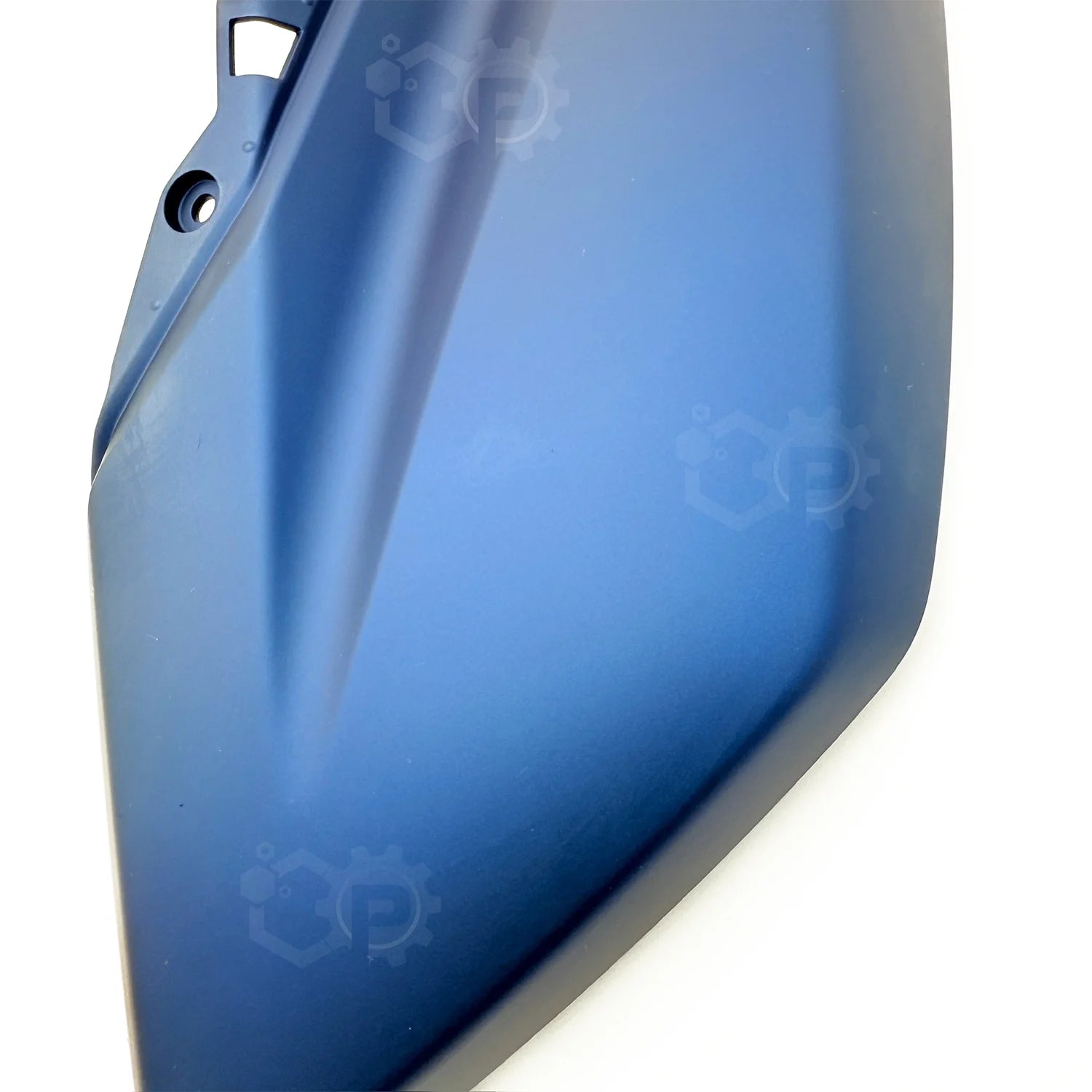 Blue motorcycle fender on a white background