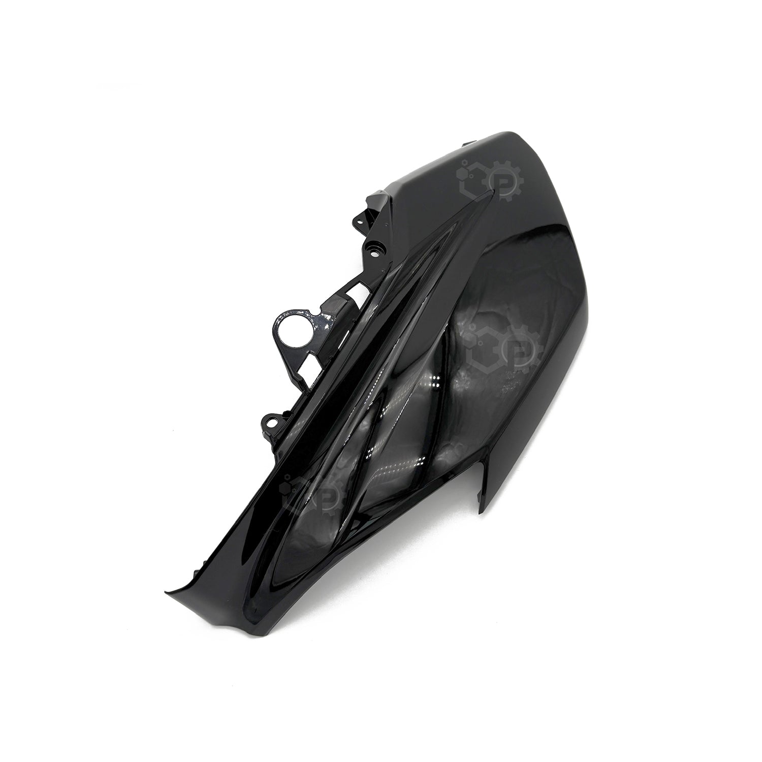 Black motorcycle fairing on a white background