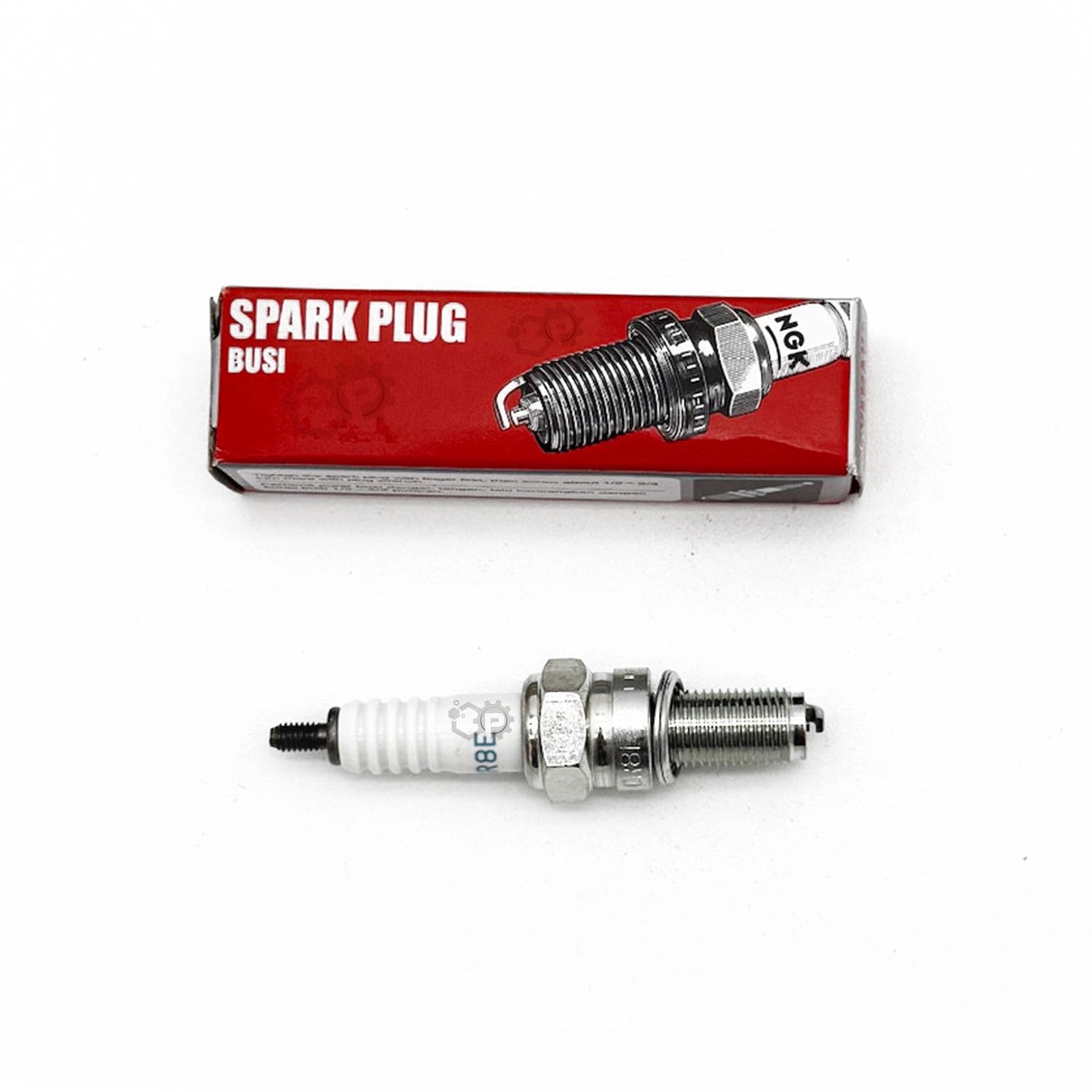 Spark plug with NGK branding on a white background