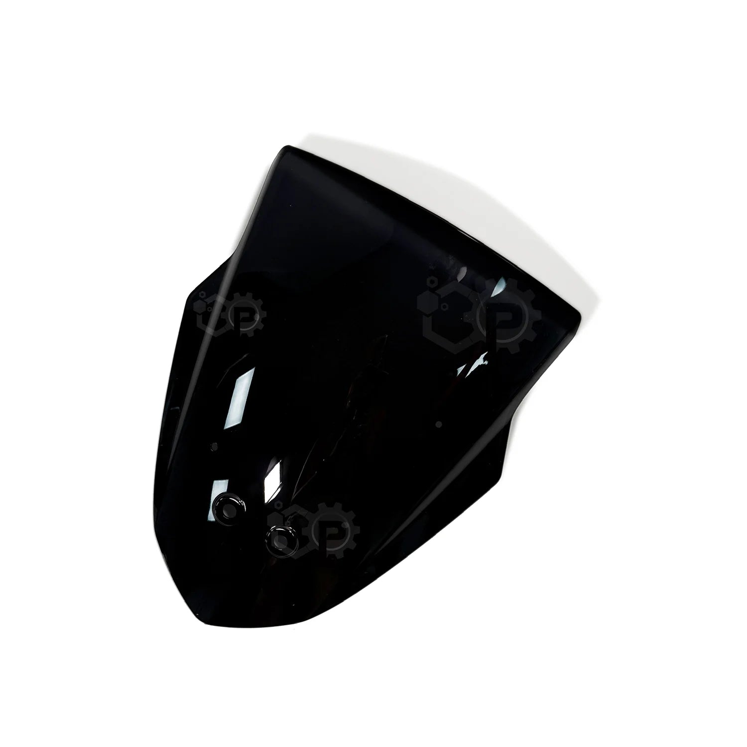 Black plastic component with white top on a white background