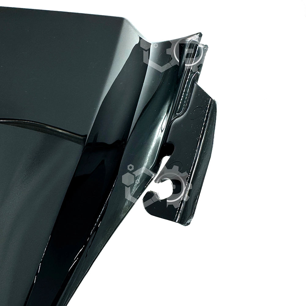 Close-up of a black motorcycle visor on a white background