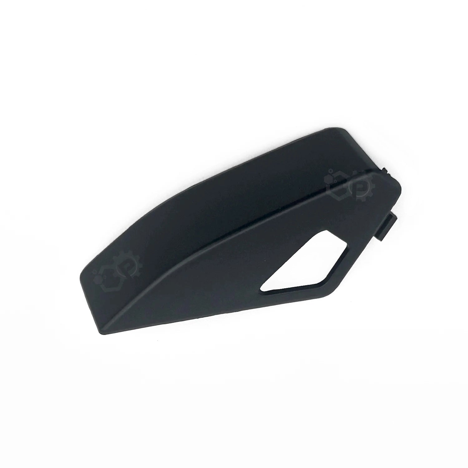 Black plastic component with a brand logo on a white background