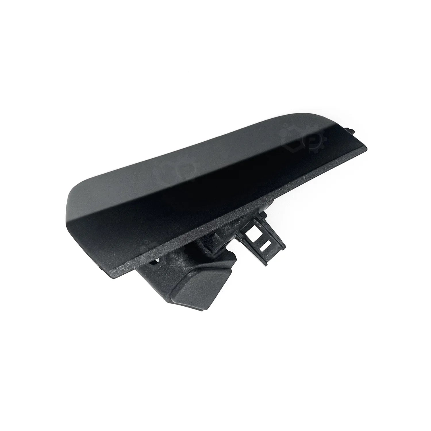 Black plastic component on a white background