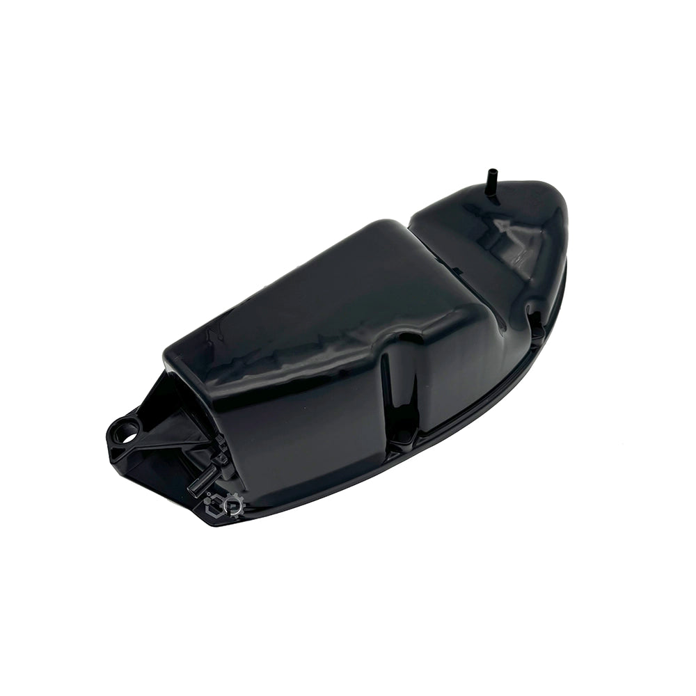 Black plastic component on a white background