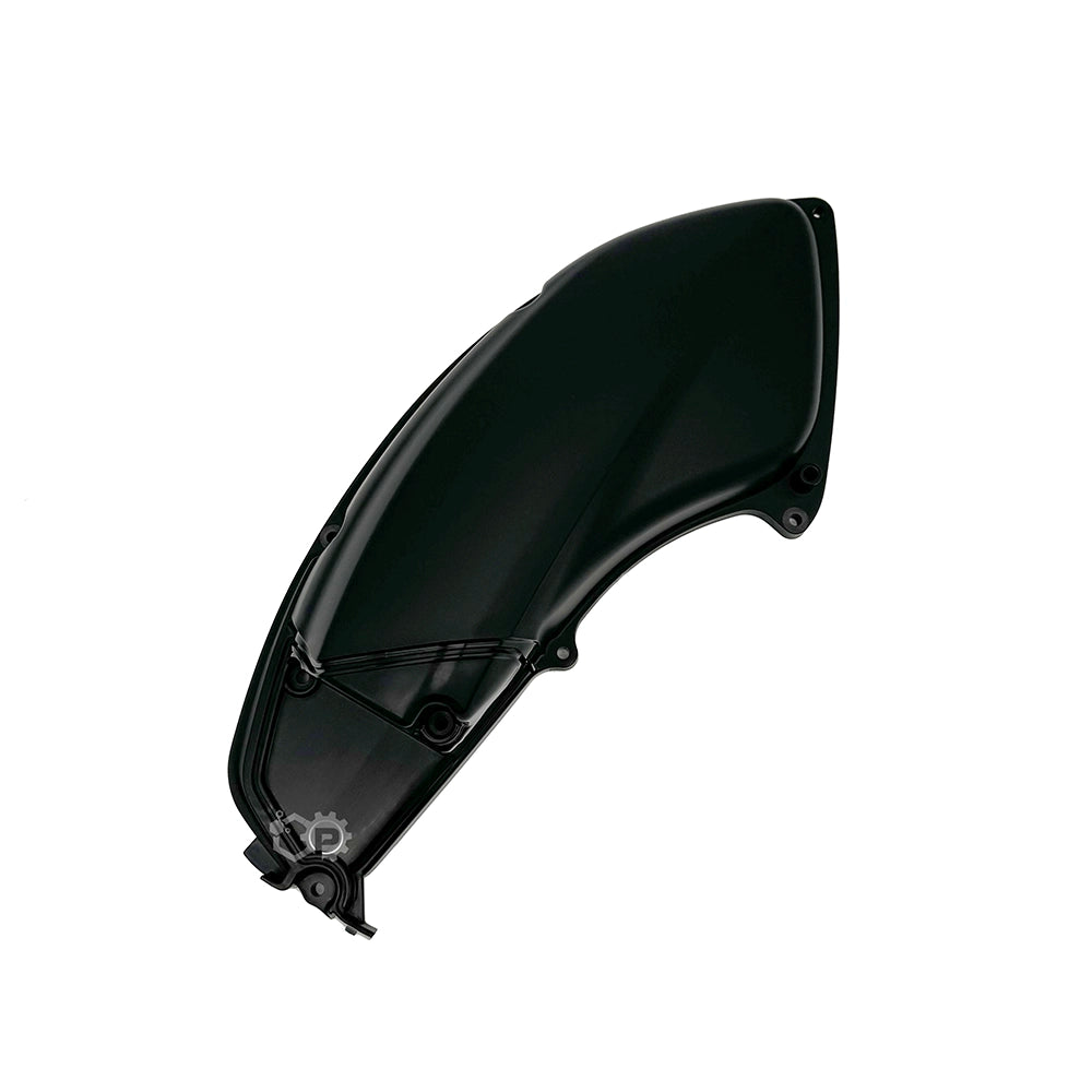 Black motorcycle fender on a white background