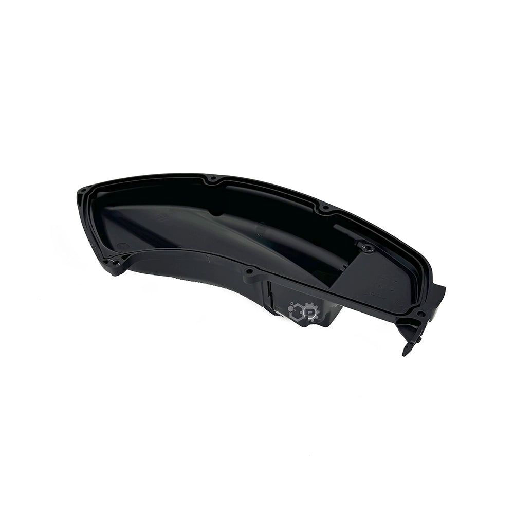 Black plastic motorbike part on a white background