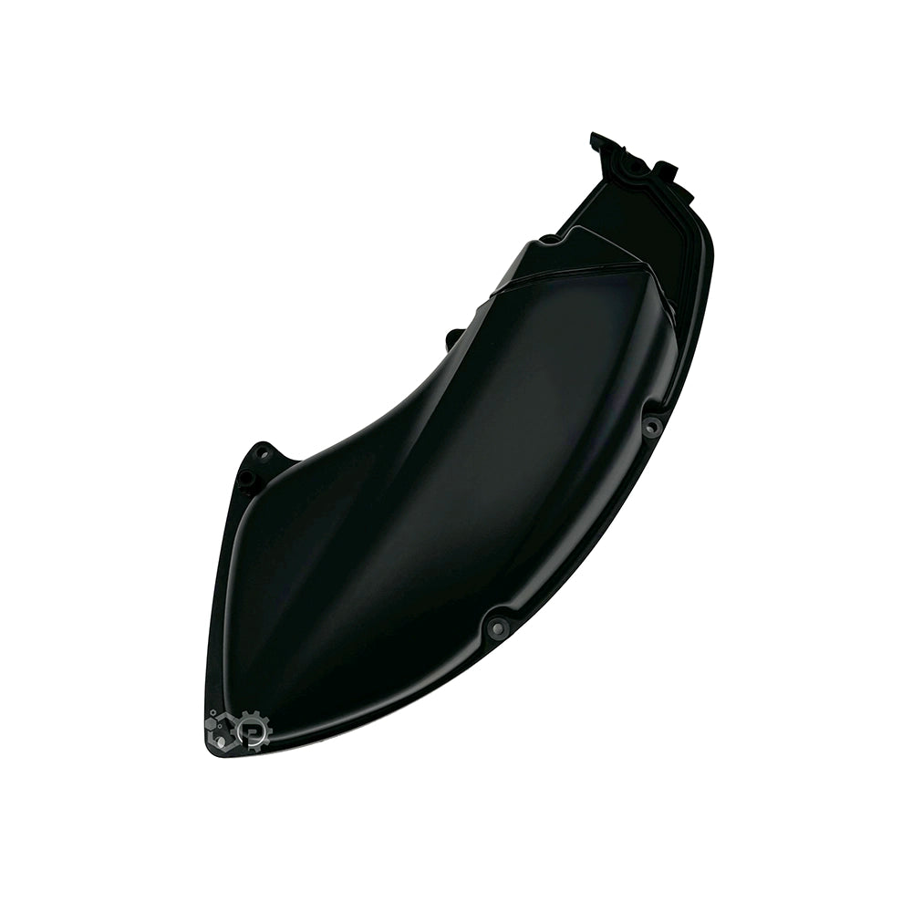 Black motorcycle fairing on a white background