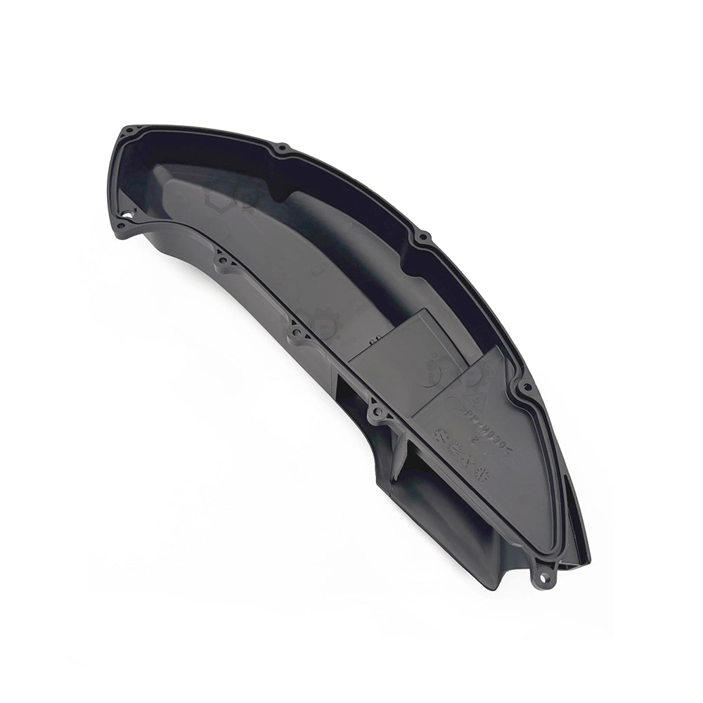 Black plastic motorbike fender on a white background