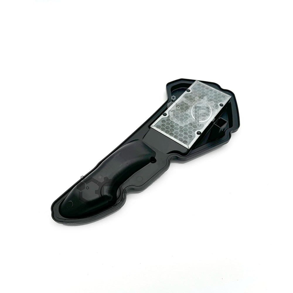 Black and silver tool with textured surface on a white background