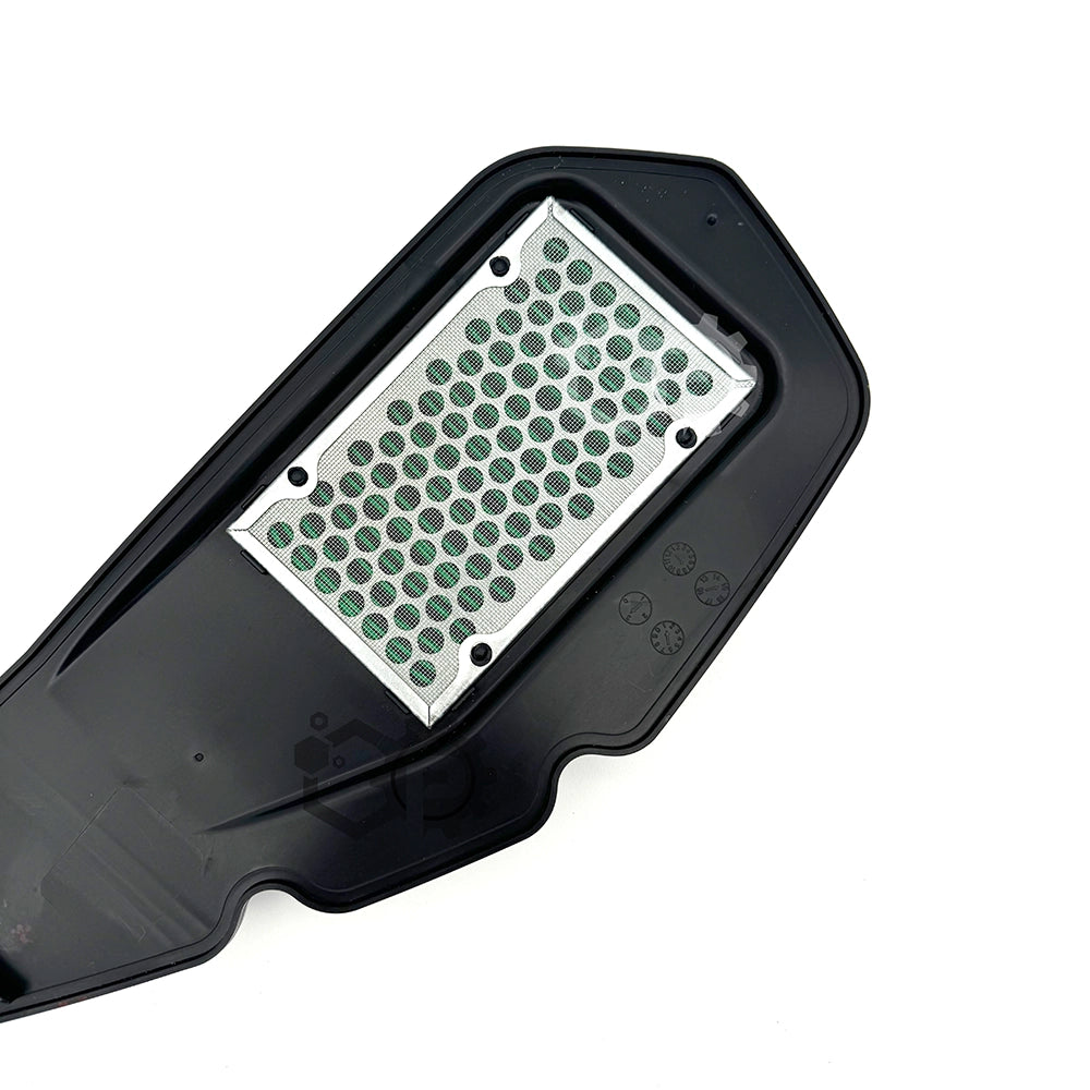 Metallic honeycomb filter with black frame on a white background