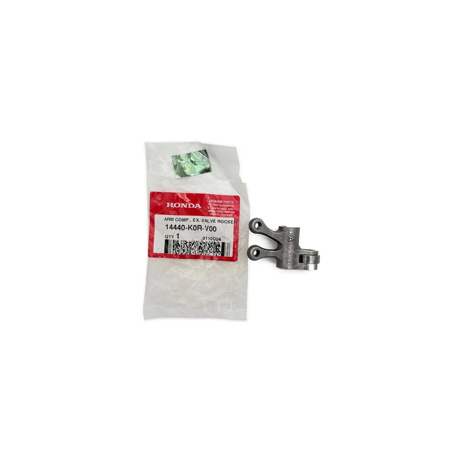 Metallic valve spring retainer on a white background with Honda packaging.
