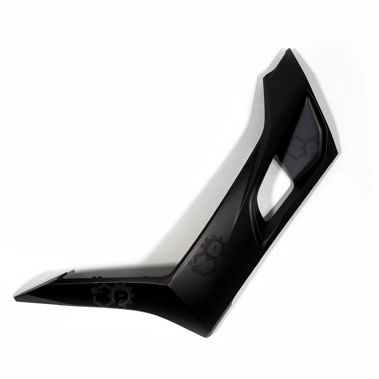 Black motorcycle fairing on a white background