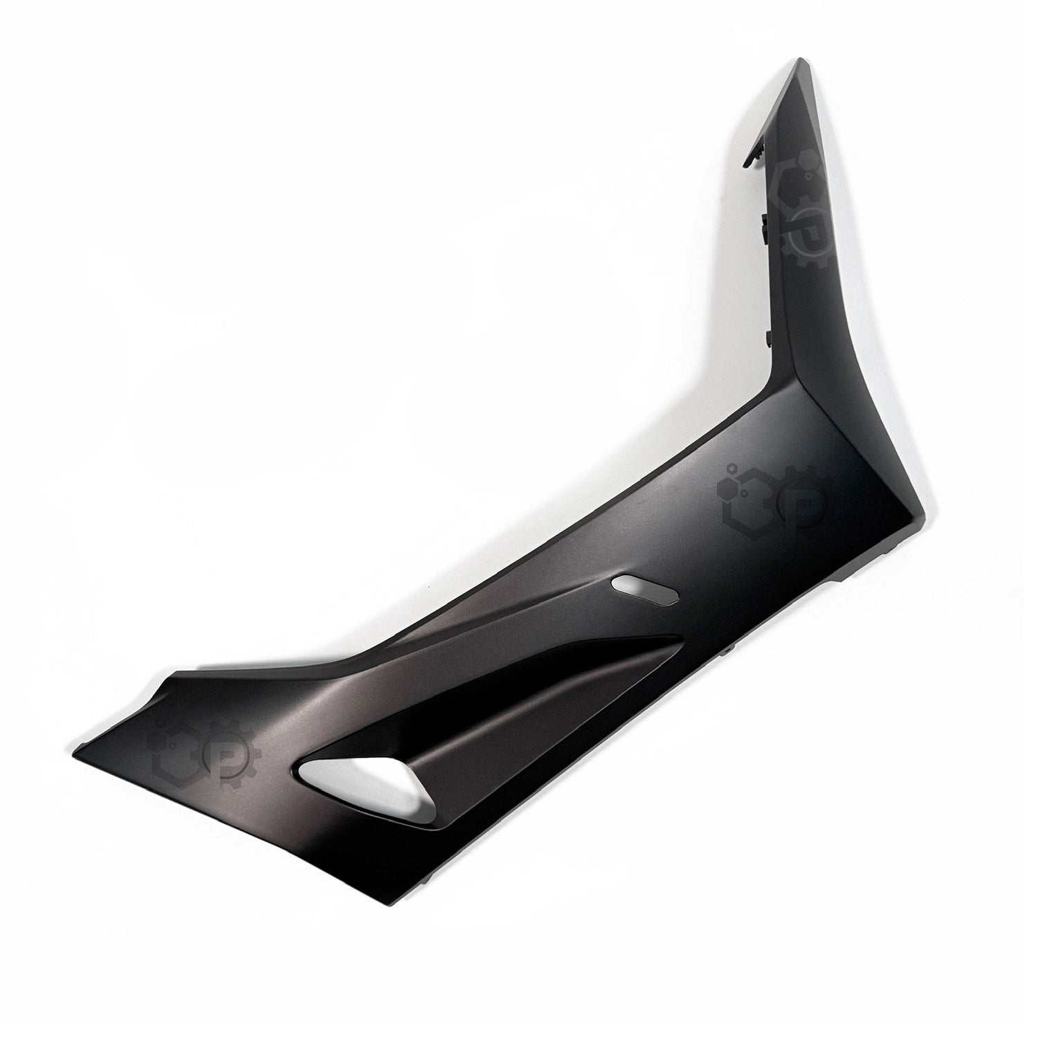 Black motorcycle fender on a white background