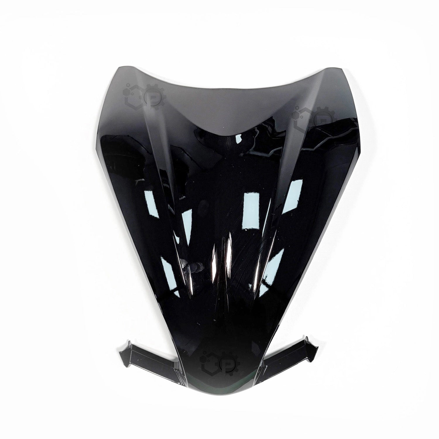 Black motorcycle windshield on a white background
