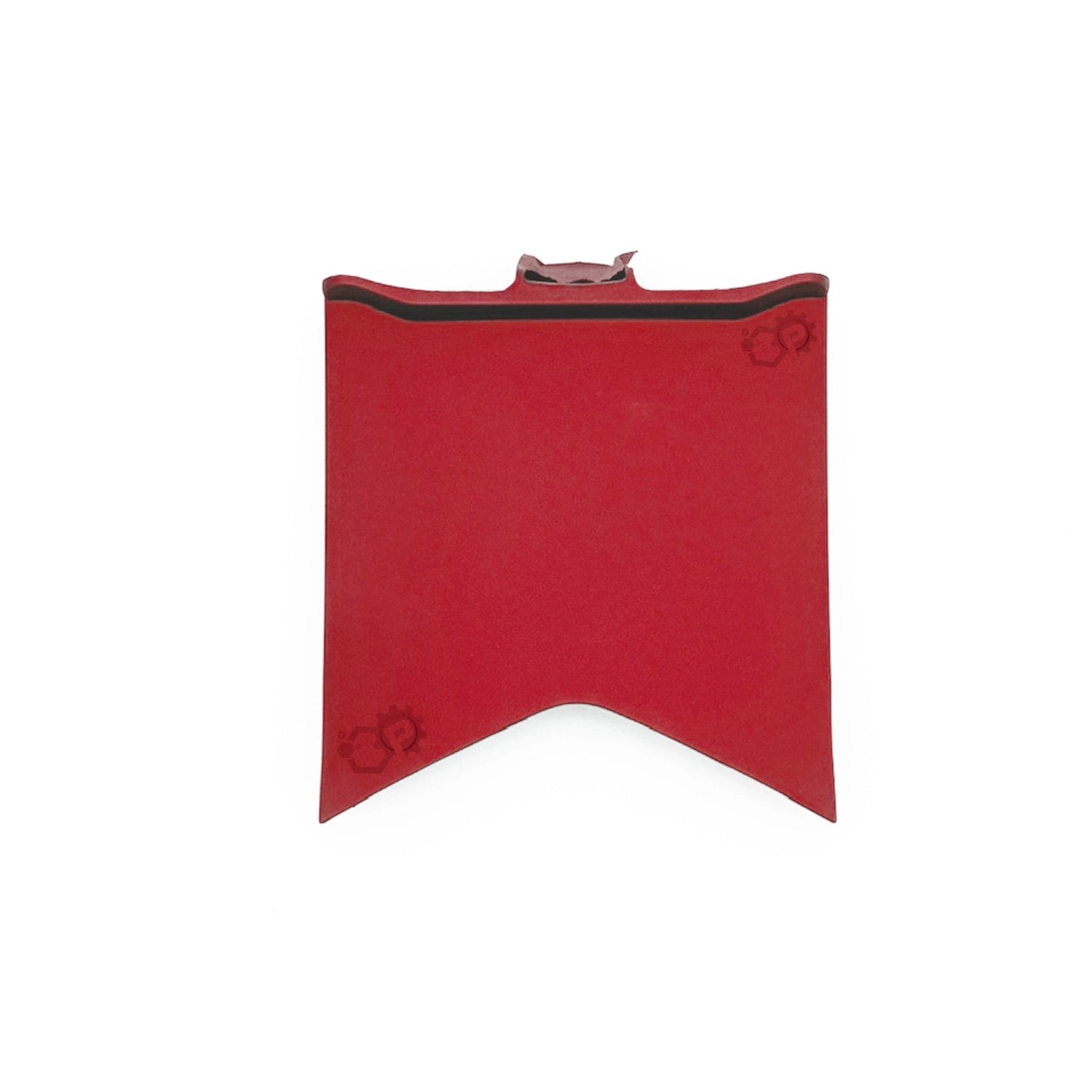 Red neck gaiter with black trim on a white background
