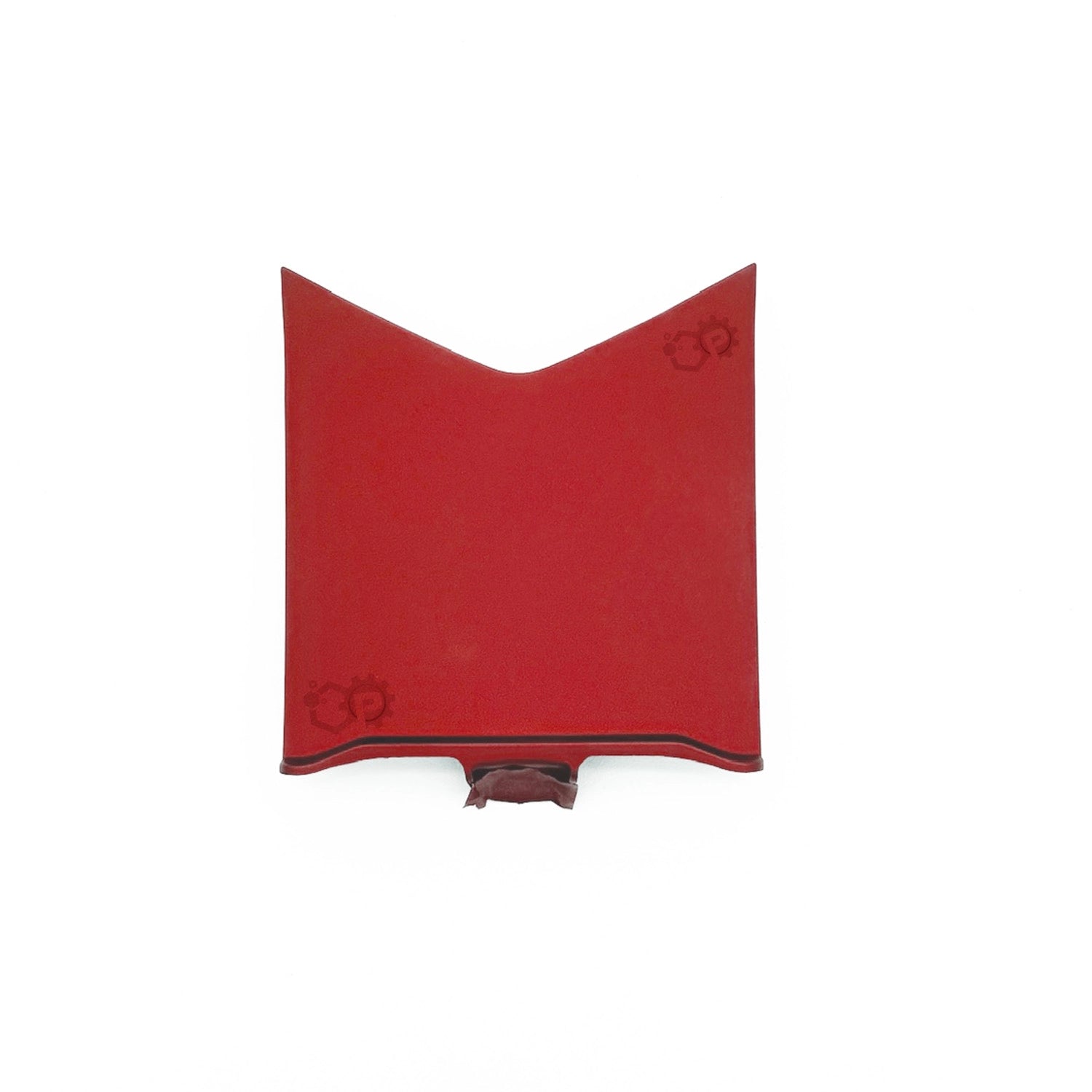 Red leather wallet with a brand logo on a white background