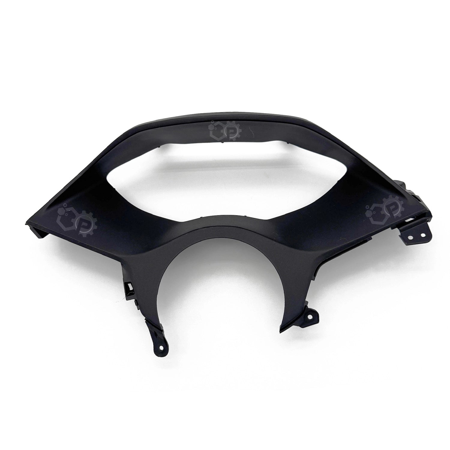 Black motorcycle visor with brand logo on a white background