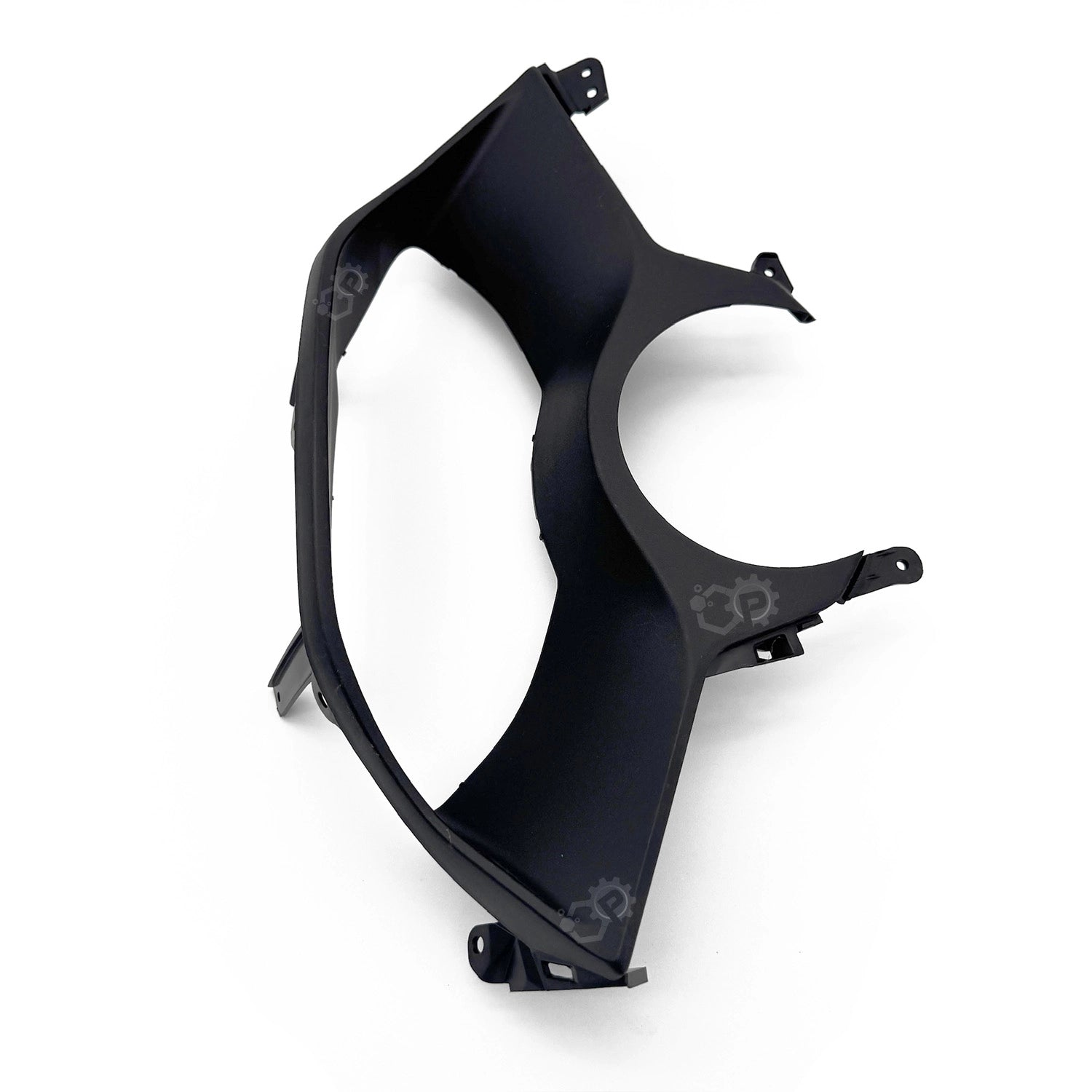 Black car headlight housing on a white background