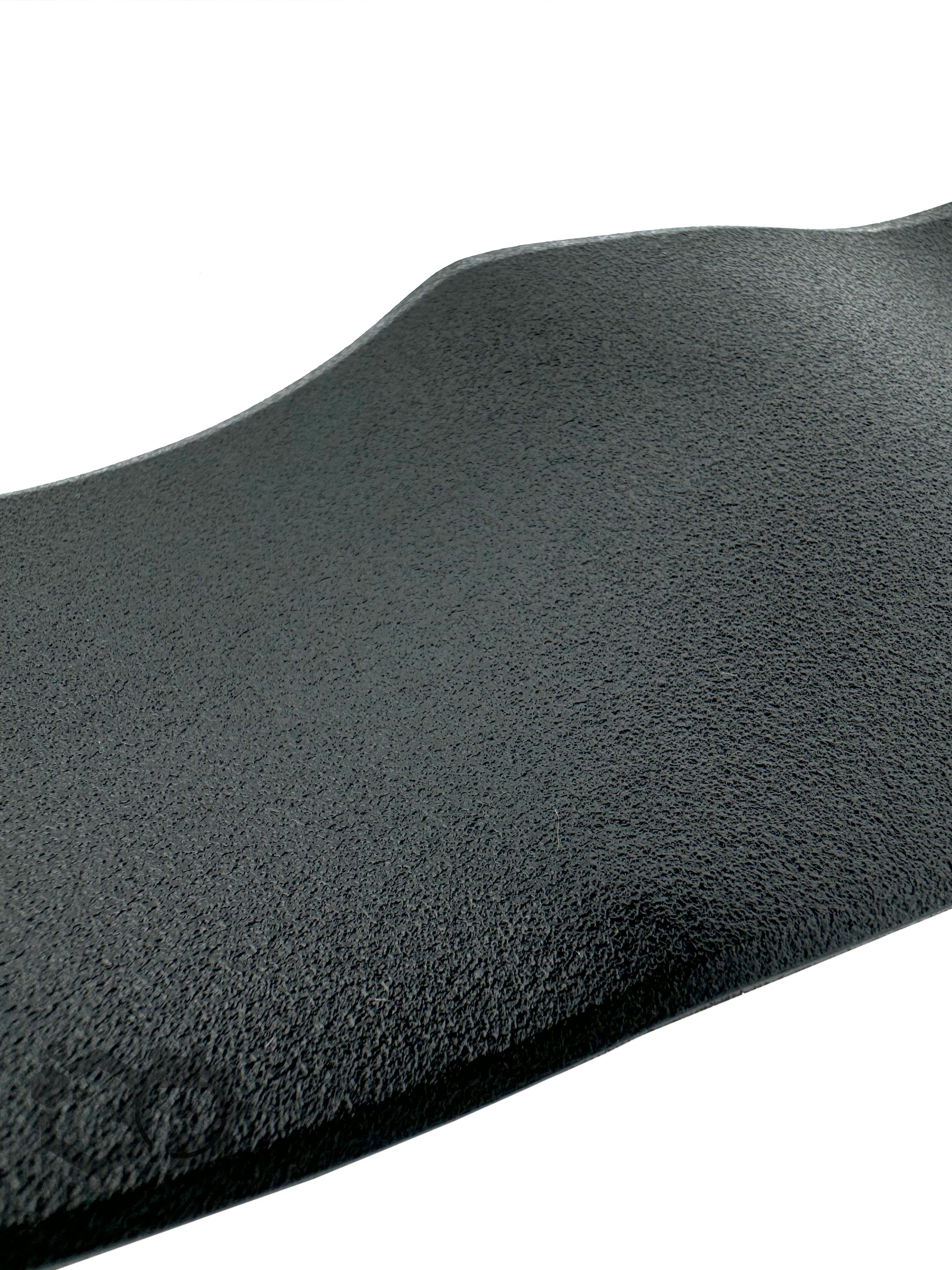Close-up of a textured black mat on a white background