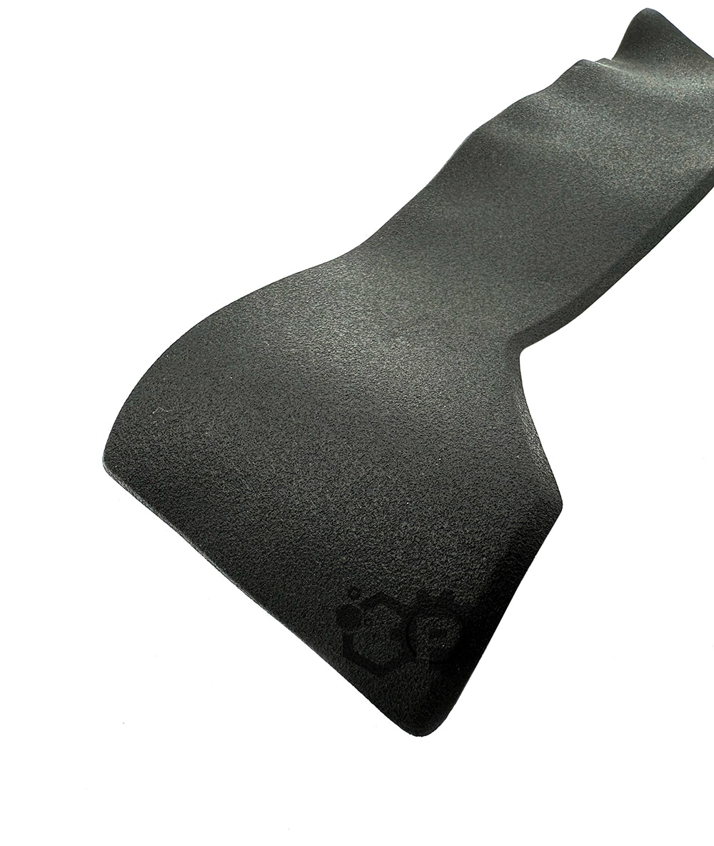Black motorbike floor mat on a white background
