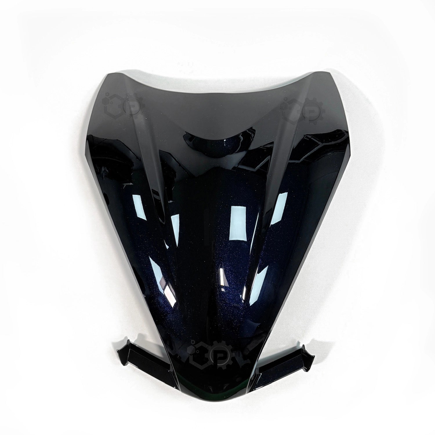 Black motorcycle windshield on a white background