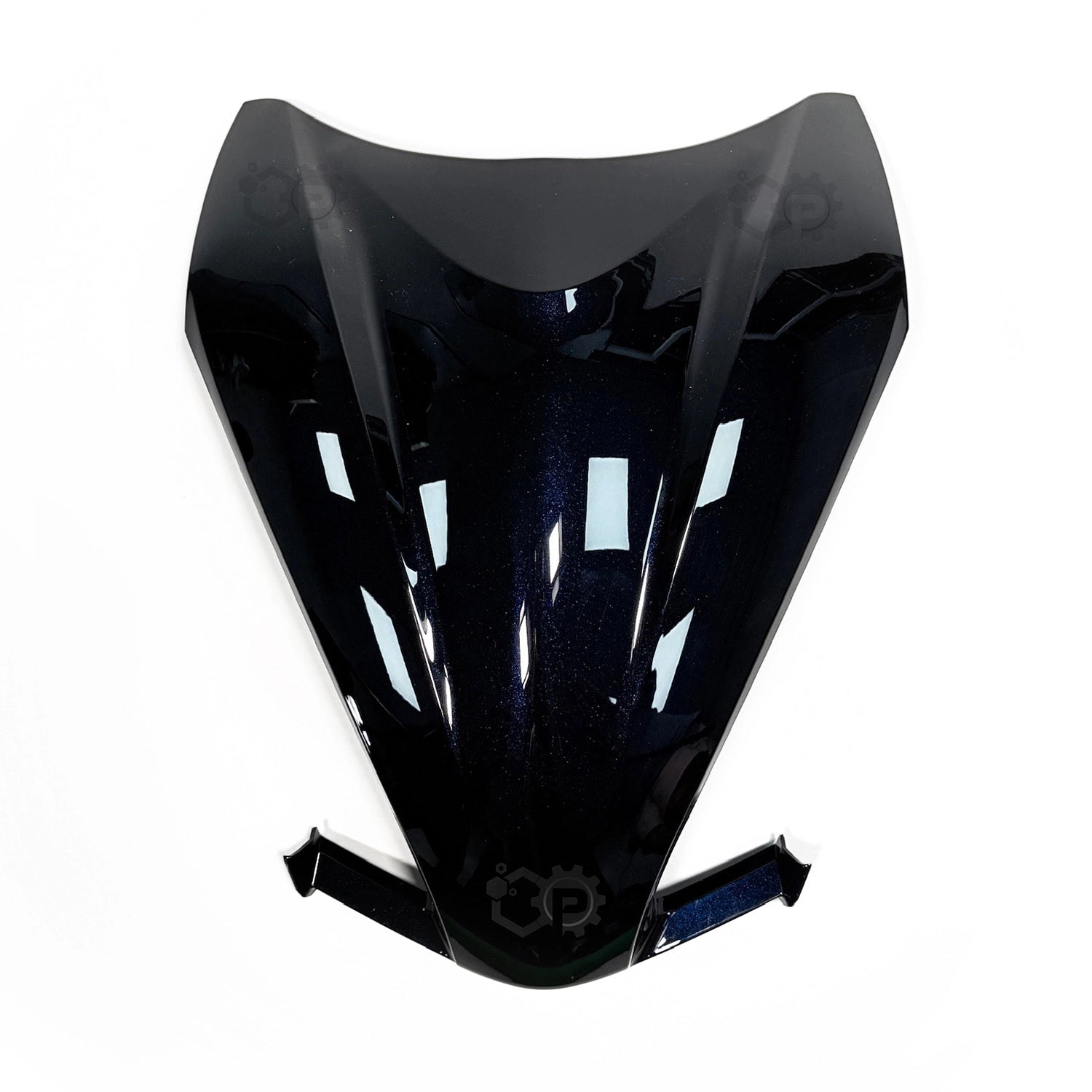 Black motorcycle windshield on a white background