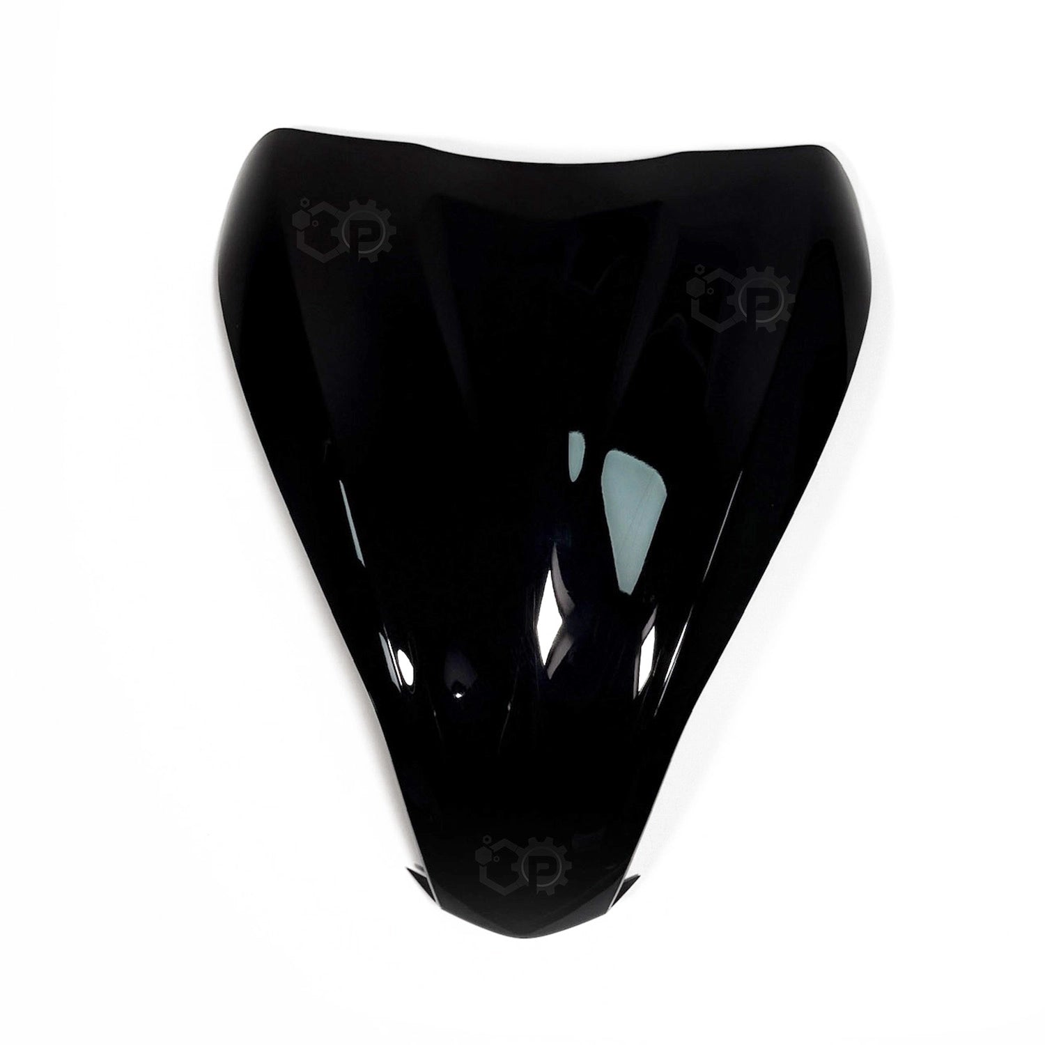 Black motorcycle seat cover with brand logo on a white background