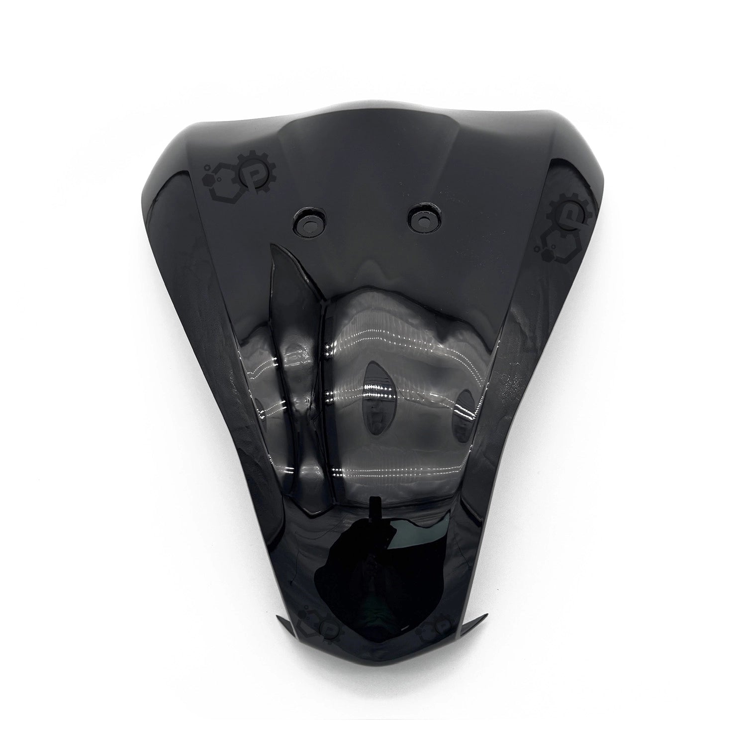 Black protective face shield on a white background