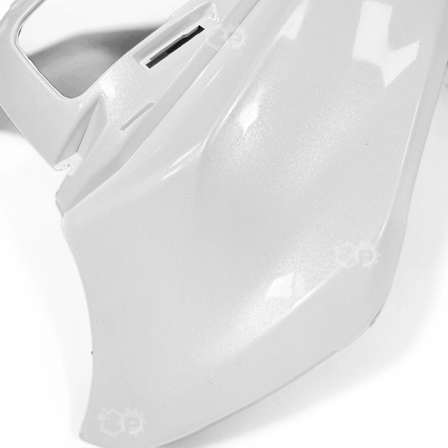 Close-up of a white car bumper on a white background